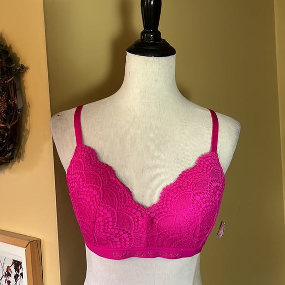 VICTORIA SECRET Size 36C PINK Barbie Wireless Lace Pad Cup Glitter Logo $69 NEW - Picture 3 of 15